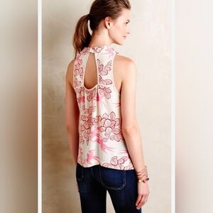 Anthropologie Maeve Pink Elata Floral Birds  Tank Top Blouse Women's Size 2